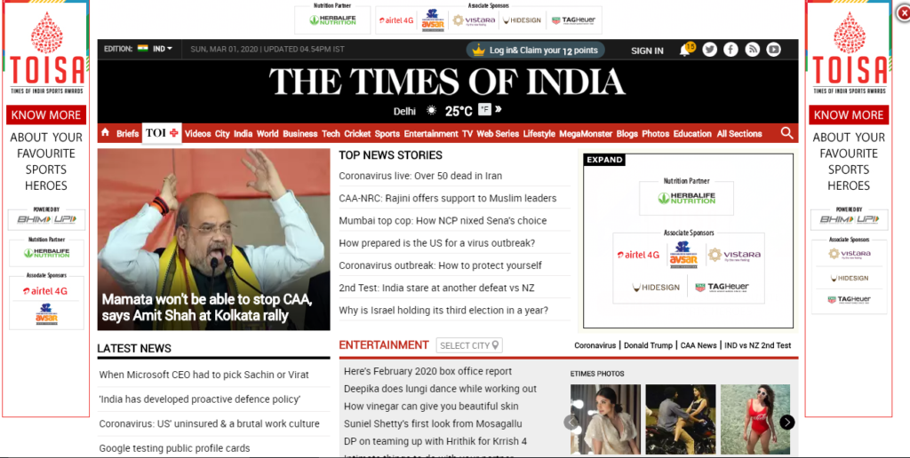 We are going to target Times Of India to fetch the Top News Stories