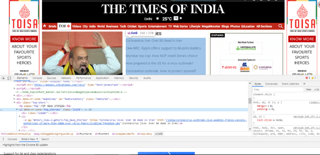 Right click and choose inspect element to view the HTML elements